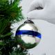 Blue Band Silver Round Glass Christmas Ornament