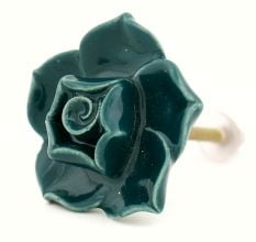 Forest Green Rose Ceramic Dresser Knob