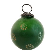 Vintage Green Glass Floral Pattern Christmas Ornament