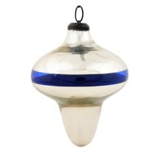 Silver Mercury Blue stripe Glass Christmas Ornament