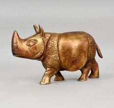 Handcrafted Brass Rhino Murti Decorative Animal Showpiece