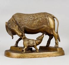 Handcrafted Brass Kamadhenu Cow Calf Murti Pooja Idol