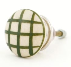 Green Handmade Check Print Ceramic Living Room Drawer Knob