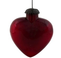 Red Vintage Heart Glass Christmas Ornament