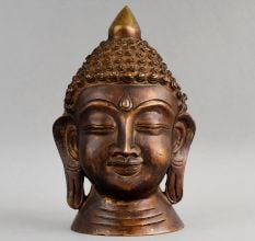 Handcrafted Brass Buddha Head Sculpture Decorative Idol