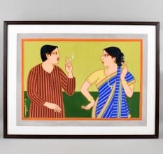 Bengali Couple in Conversation Painting by Lalu Prasad Shaw