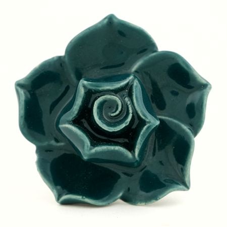 Forest Green Rose Ceramic Dresser Knob