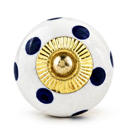 White Navy Blue Polka Dot Ceramic Knob