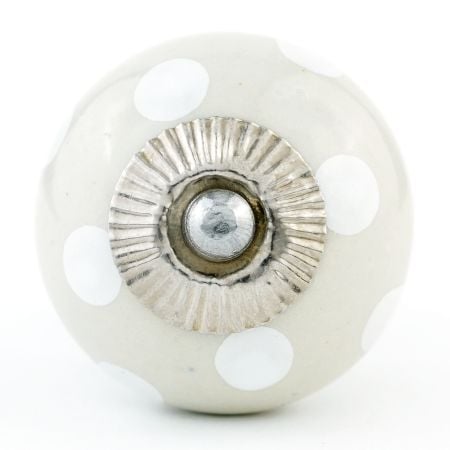 Cream White Polka Ceramic Knob