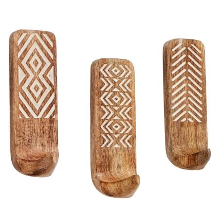 Wooden Brown White Pattern Adhesive Hook - Pack of 3
