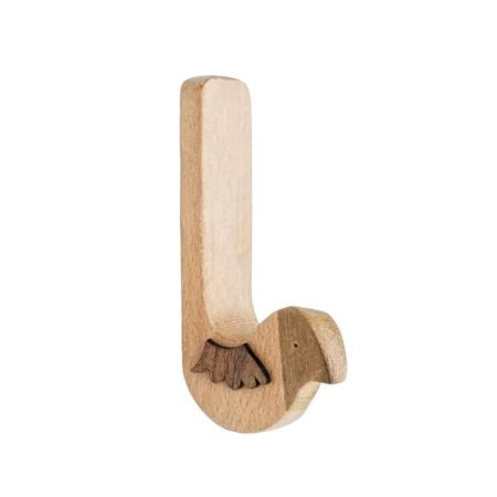 Natural Bird Shape Wooden Adheshive Wall Hook-Pack of 1