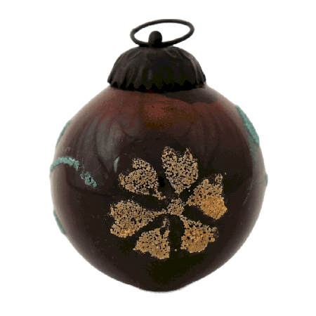 Brown Round Flower Christmas Glass Hanging Ornament