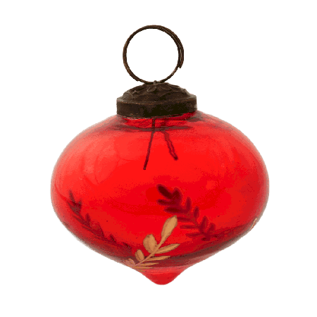 Red Vintage Turnip Shaped Leaf Cut Glass Christmas Ornament