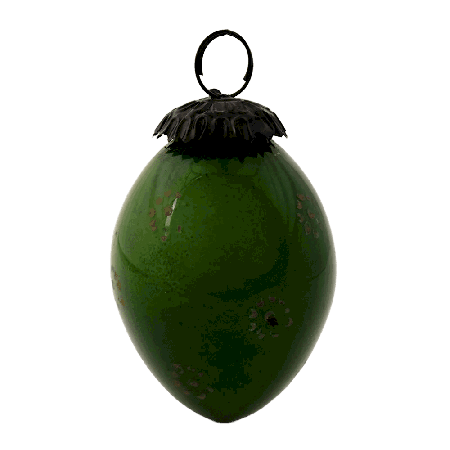 Green Floral Pattern Glass Christmas Ornament