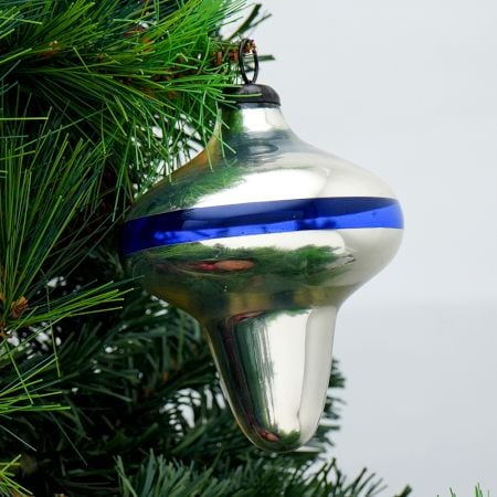 Silver Mercury Blue stripe Glass Christmas Ornament