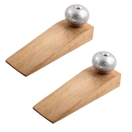 2 Pieces Silver Round Ceramic Wooden Door Stopper