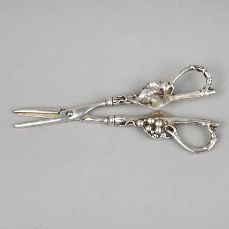 Handcrafted Pure Silver Grape Shears Ornate Fruit Scissors