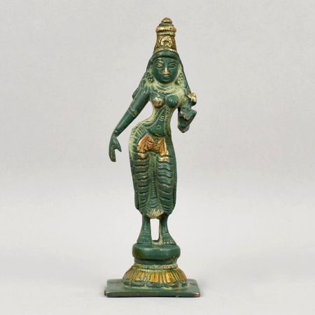 Handcrafted Brass Standing Devi Murti Antique Green Finish