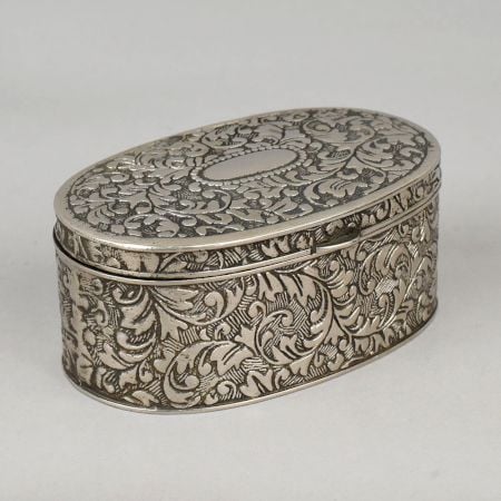 Handcrafted White Metal Engraved Storage Box Vintage Floral Design