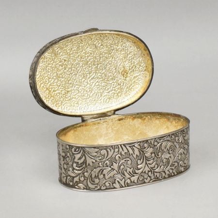 Handcrafted White Metal Engraved Storage Box Vintage Floral Design