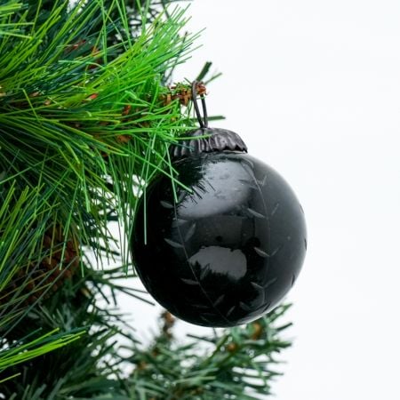 Vintage Style Black Leaf Round Glass Ornament