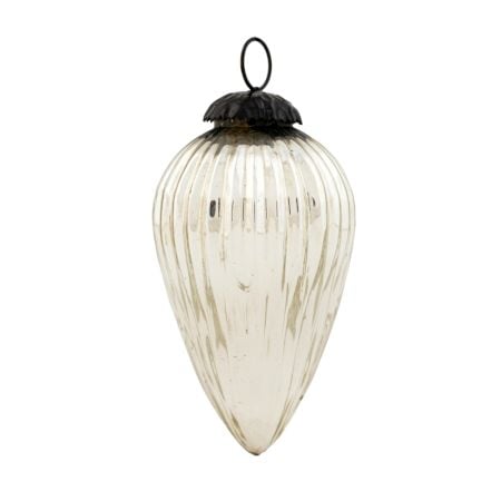 Silver Style Teardrop Mercury Glass Christmas Ornament