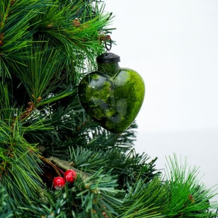 Green Heart Design Glass Christmas Ornament