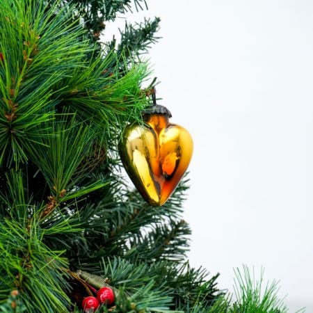 Antique Amber Heart Design Glass Christmas Ornament