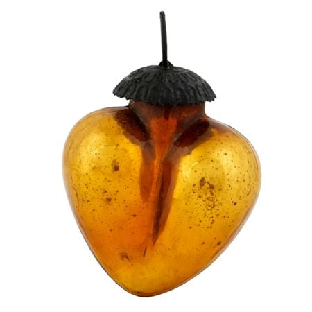 Amber Heart Design Glass Christmas Ornament