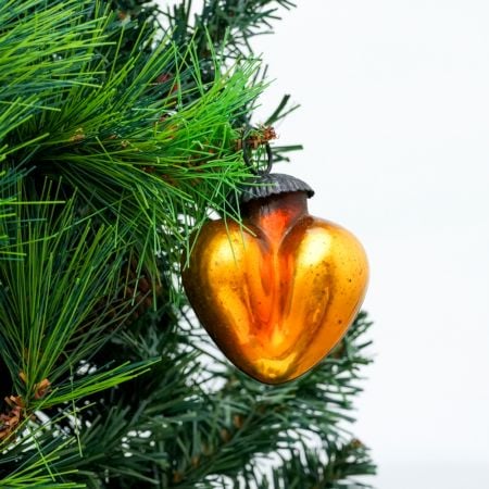 Amber Heart Design Glass Christmas Ornament