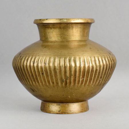 Handcrafted Brass Lota Ribbed Design Pooja Vessel