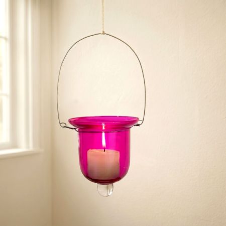Pink Glass Hanging Tealight Candle Holder