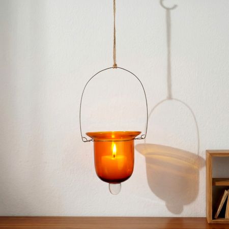 Amber Glass Hanging Tealight Candle Holder