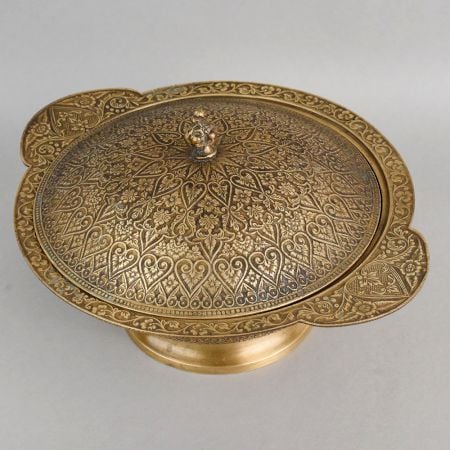 Handcrafted Brass Engraved Bowl with Lid Decorative Serving