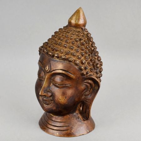 Handcrafted Brass Buddha Head Sculpture Decorative Idol