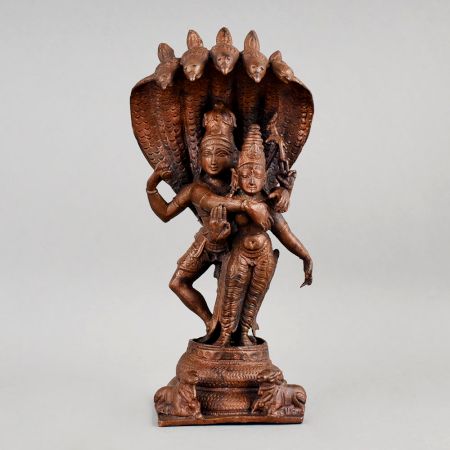 Handcrafted Copper Vishnu Lakshmi Sheshnag Idol Statue