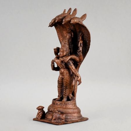 Handcrafted Copper Vishnu Lakshmi Sheshnag Idol Statue