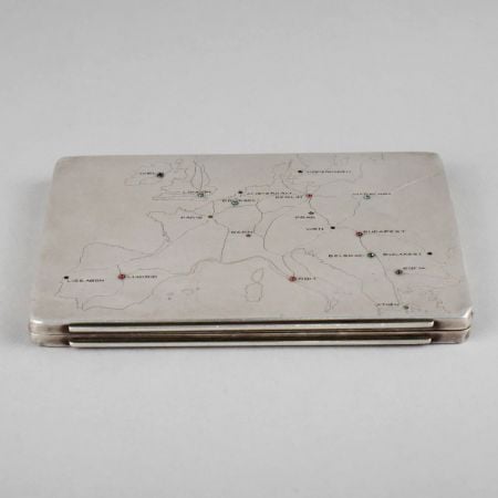 Vintage Silver Travel Map Cigarette Case with Route Engraving