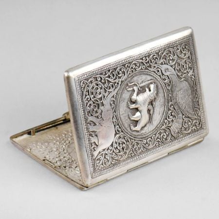 Vintage Engraved Silver Cigarette Case with Animal Motifs
