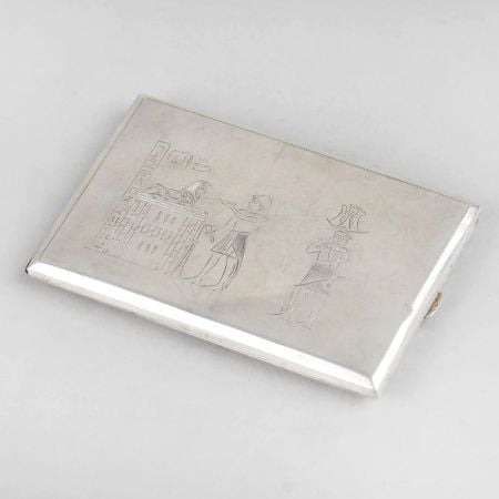 Vintage Sterling Silver Egyptian Scene Cigarette Case