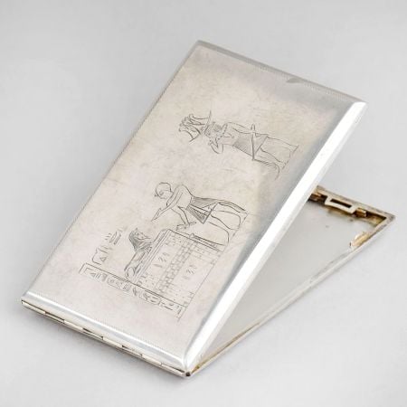 Vintage Sterling Silver Egyptian Scene Cigarette Case