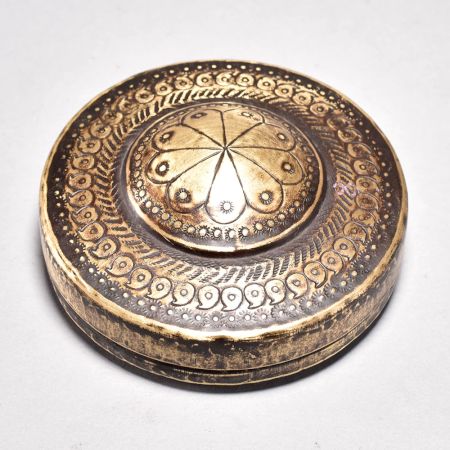 Vintage Brass Glass Round Box with Carving for Decoration