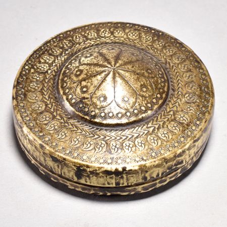 Handmade Brass and Glass Round Box in Rajasthani Art