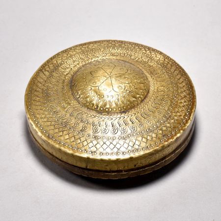 Beautiful Carved Brass and Glass Round Box for Decoration