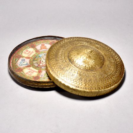 Beautiful Carved Brass and Glass Round Box for Decoration