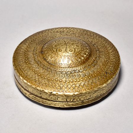 Handcrafted Antique Brass and Glass Round with Beautiful Carving