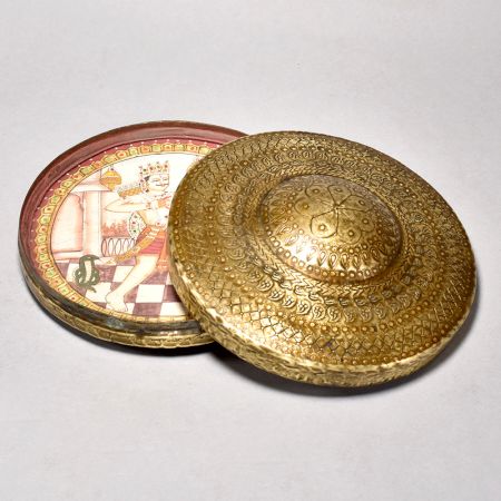 Handcrafted Antique Brass and Glass Round with Beautiful Carving