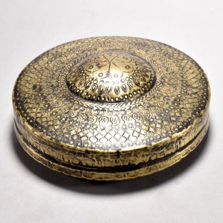 Handmade Rajasthani Art Brass and Glass Round Box for Decor