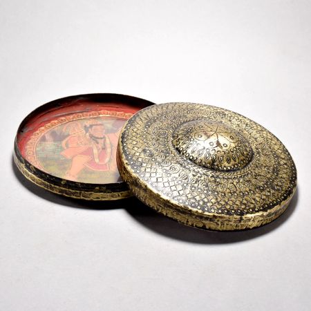 Handmade Rajasthani Art Brass and Glass Round Box for Decor