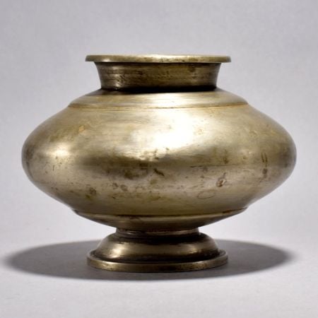 Vintage Handmade White Metal Holy Water Pot for Decor